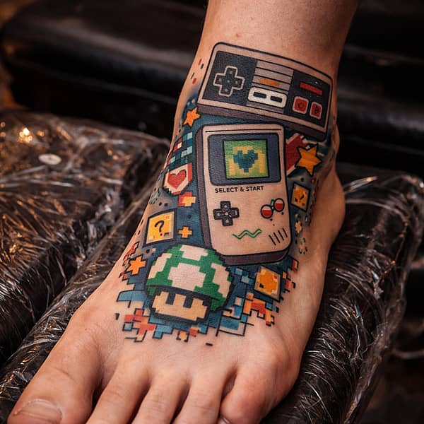 Tatuajes en el pie con diseños conectados